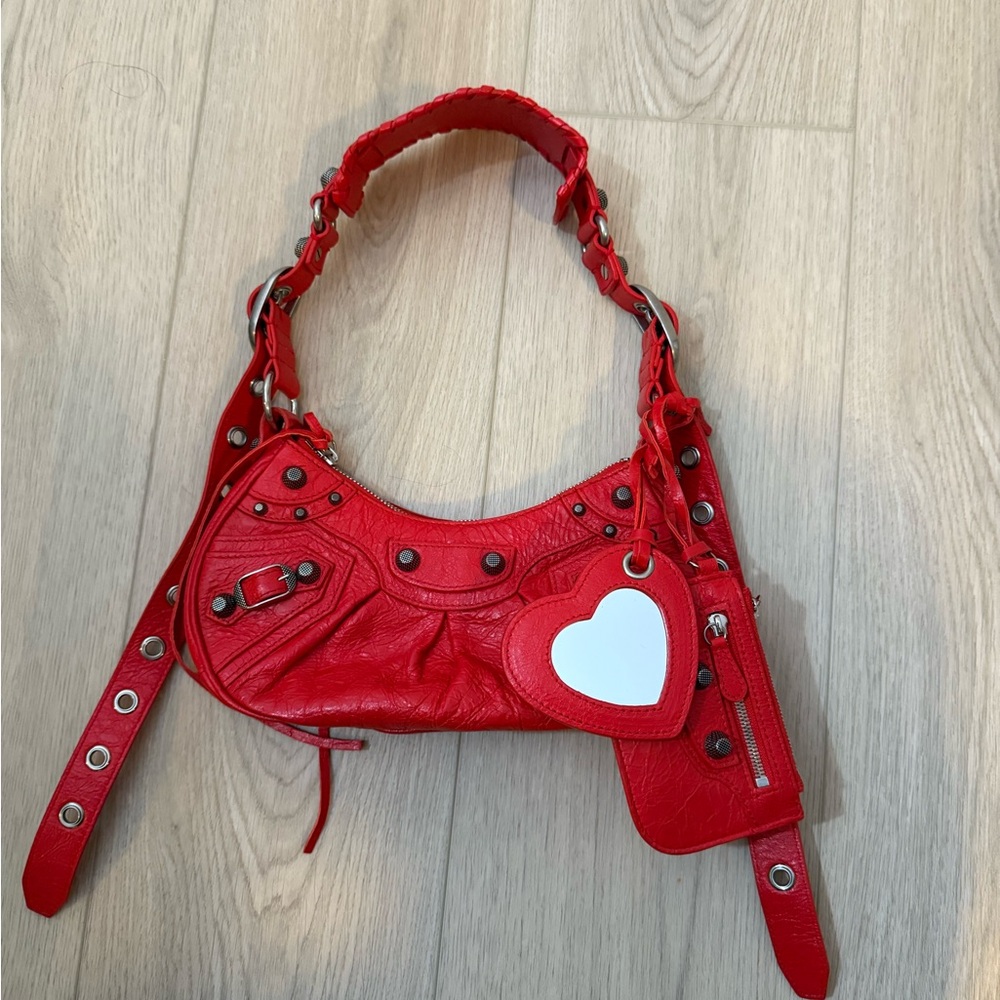Balenciaga Red Shoulder Bag with Heart Charm